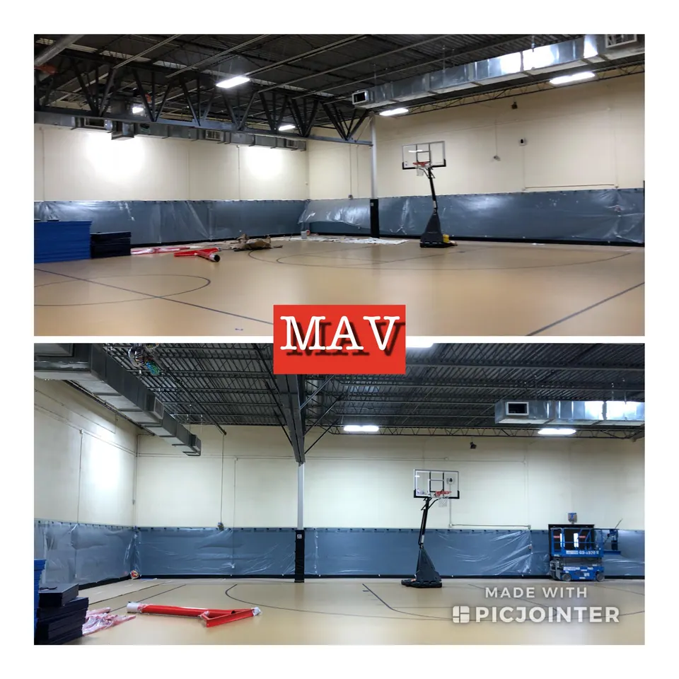 Gym interior repainted, before and after